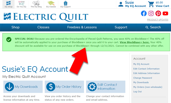 Look for a green message at the top of your account page as shown in the example below.