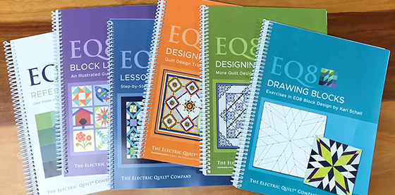 Special Offer: 20% off EQ8 books!  “I recently purchased the “EQ8 Lessons for Beginners” workbook which has greatly improved my learning curve. I was able to input a quilt design from a magazine..., scan in my fabric choices and have a visual of my project within an hour... I am confident that I will be able to create my own designs as easily in the future.  I highly recommend EQ8 and “Lessons for Beginners.”   -Beth E. (Savannah, GA)