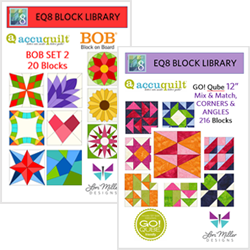 Use EQ8 for AccuQuilt GO and BOB!  Speaking of AccuQuilt, EQ Teacher, Lori Miller has created a way to design for GO! Qube and Block on Board (BOB) dies in EQ8! You can purchase her library files, download them, then use in EQ8! View AccuQuilt Library Files >