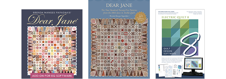 Use EQ8 and the Dear Jane add-on to design your own Dear Jane quilt or print templates, foundation patterns, or rotary cutting charts to make the original! Use the Dear Jane book published by Martingale for inspiration! 