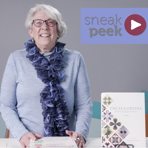 Lori Baker and her “Brackman“  Golden Peak's Acquisition Editor, Lori Baker hosts a sneak peek video featuring the new Encyclopedia of Pieced Quilt Patterns (or as she calls it, the “Brackman“). Get an inside look and hear about BlockBase+ in this fun video! Watch video >