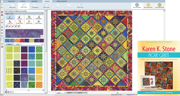 Quilt Project Add-on: Karen K. Stone MORE Quilts  Use EQ software to open Karen's most spectacular quilts. Print the foundation patterns as she designed them, or edit them to make your own. Color the quilts with your own fabrics or use the hundreds of fabrics that are included! (There are 2 volumes of this product!) Shop Karen K. Stone >