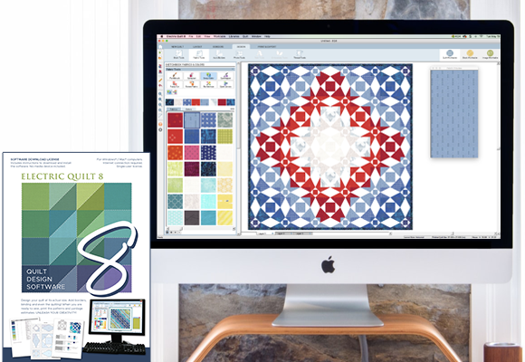 25% Off EQ8 & Upgrades  EQ8 was designed with a friendly new look! You won't believe how much easier it is to find tools than in previous versions of EQ! Plus, lots more blocks and fabrics have been added! Thinking about buying EQ8 or upgrading from a previous version? See all the new features >   Quilt shown on screen is included as a free Quick Quilt in EQ8!