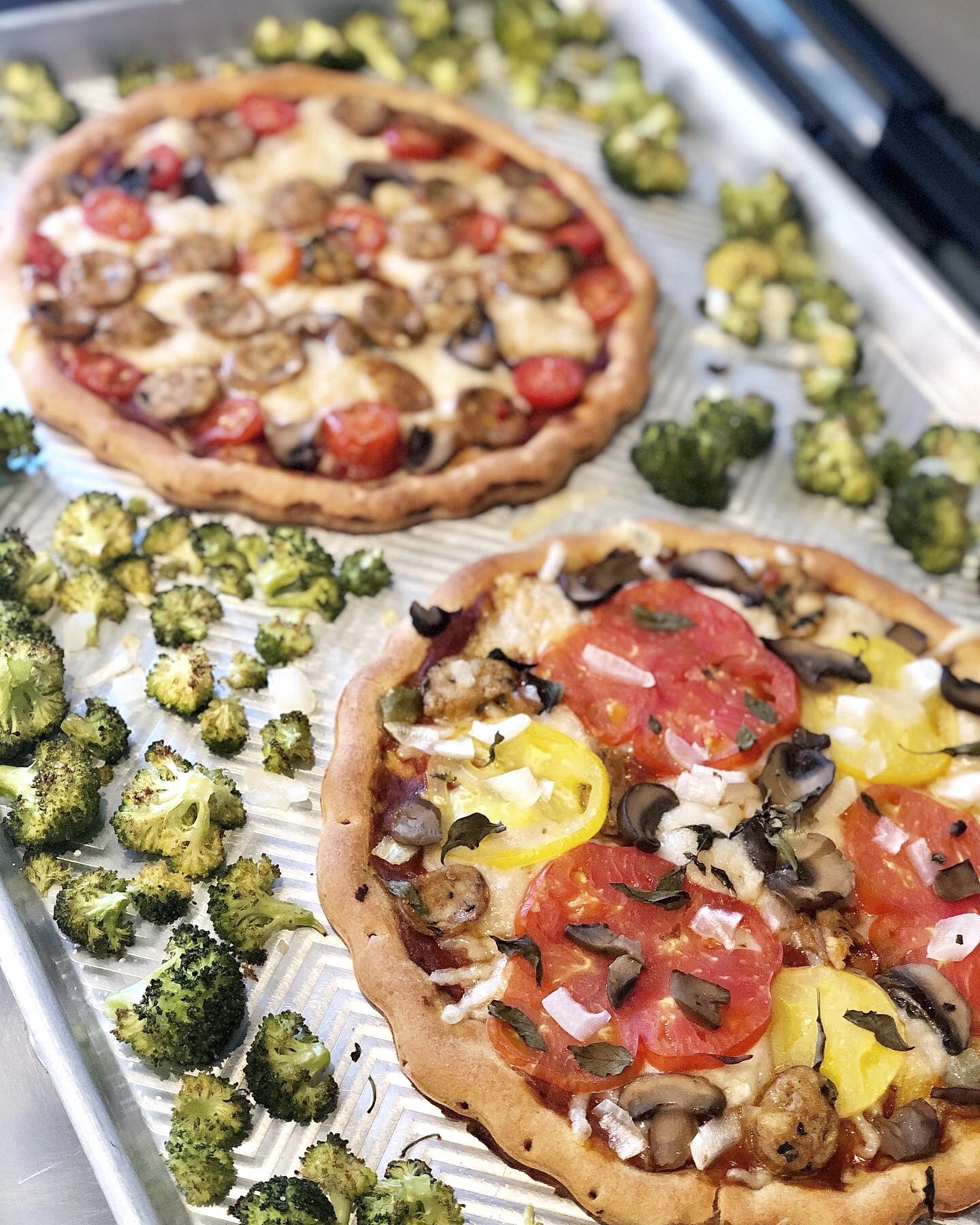 One Pan Pizza and broccoli